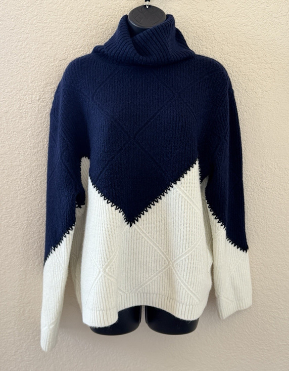 Tuckernuck Sweaters - Tuckernuck Hyacinth House Sweater Navy White Diamond Demi Turtleneck Small